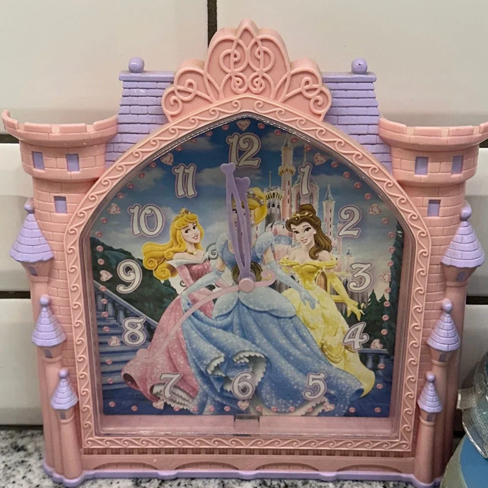 Disney Kids Princess Castle Wall Clock & Cinderella Musical Figurine Pink Y2K